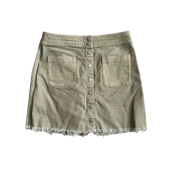 MADEWELL Station Olive Green Skirt Women's 8 Button Front Mini Raw Hem - Picture 2 of 11